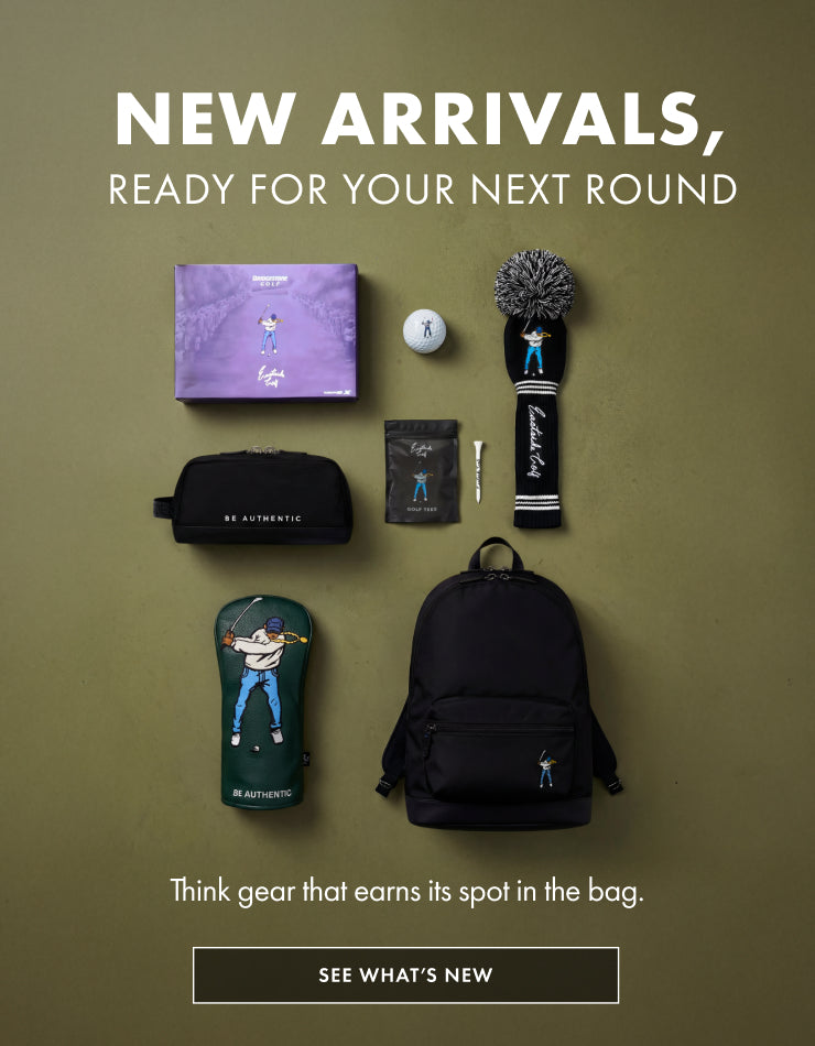 Collection of bags and accessories on a green background with promotional text.