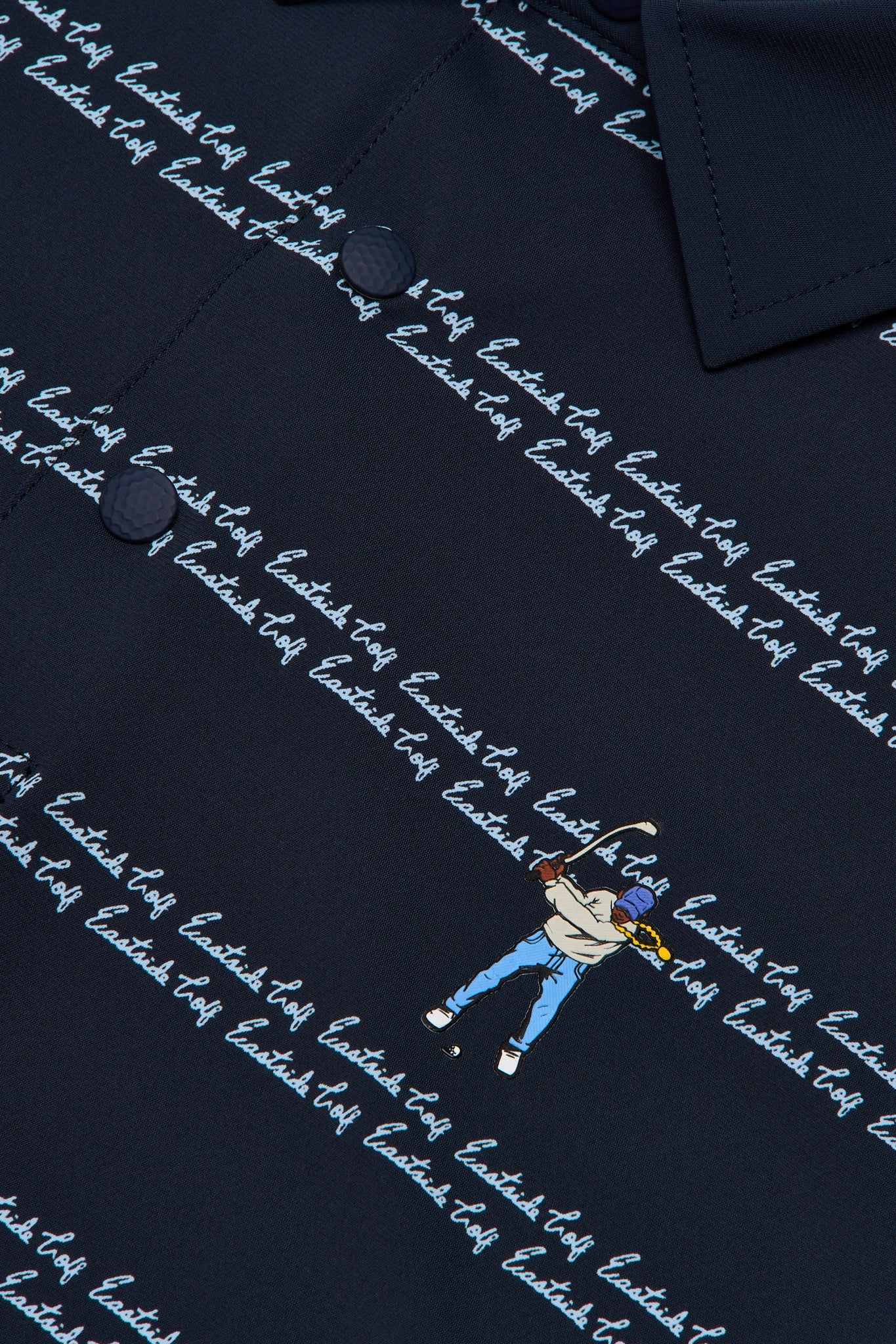 Midnight Navy Script Stripe Print Eastside Golf Men's Snap Placket Polo