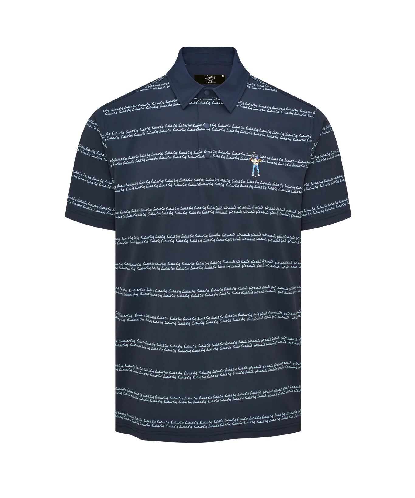 Midnight Navy Script Stripe Print Eastside Golf Men's Snap Placket Polo