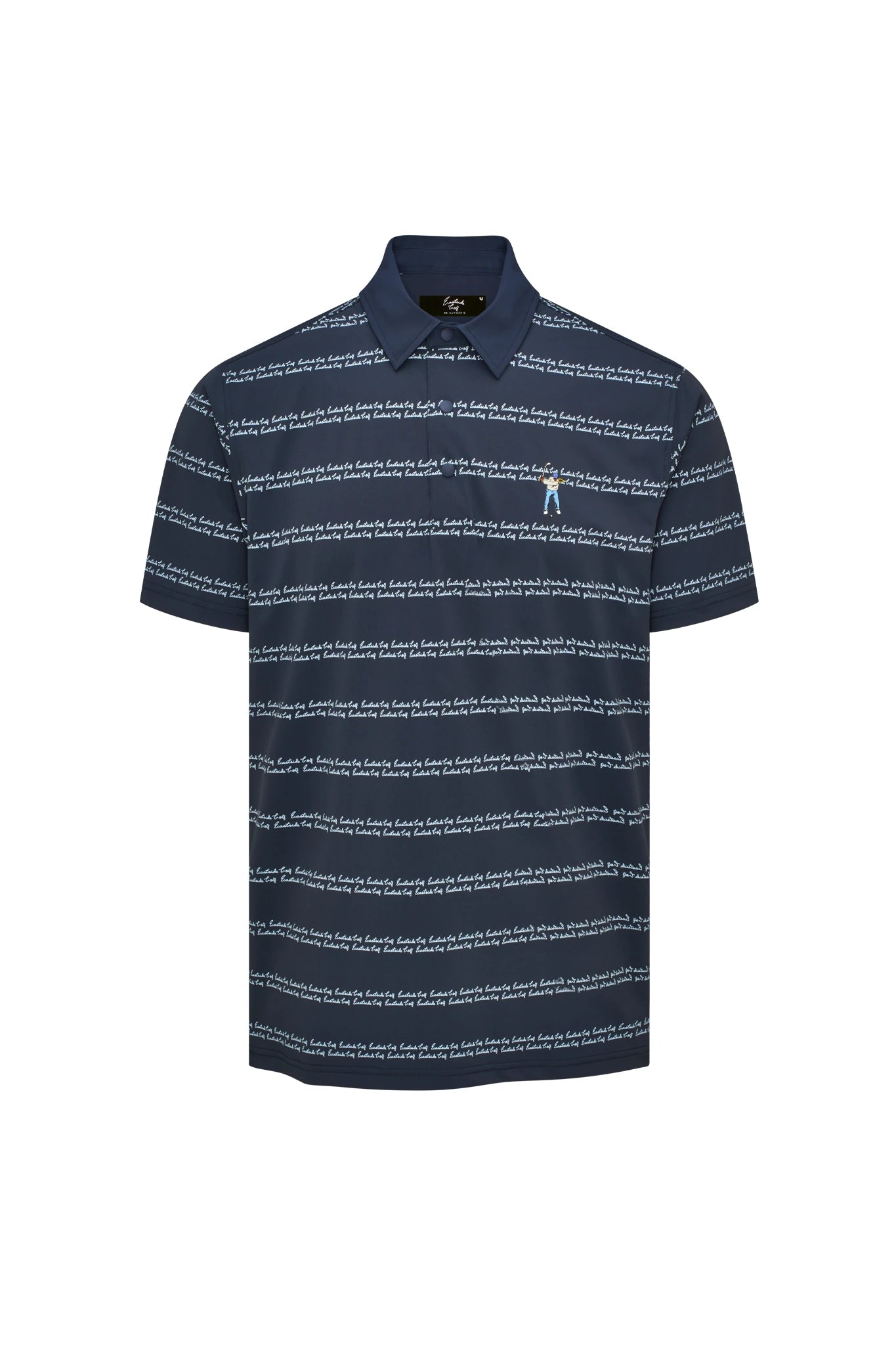 Midnight Navy Script Stripe Print Eastside Golf Men's Snap Placket Polo