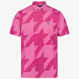 Fuschia Snap Placket Polo - Houndstooth