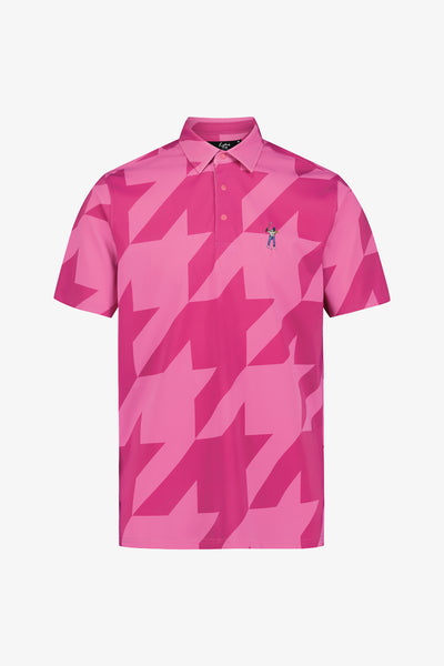 Fuschia Snap Placket Polo - Houndstooth