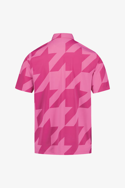 Fuschia Snap Placket Polo - Houndstooth