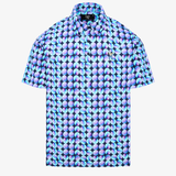 Electric Blue/Wild Grape Snap Placket Polo - Golf Ball Print