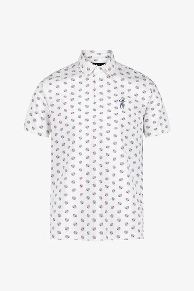 Bright White Snap Placket Polo - Floral Cluster